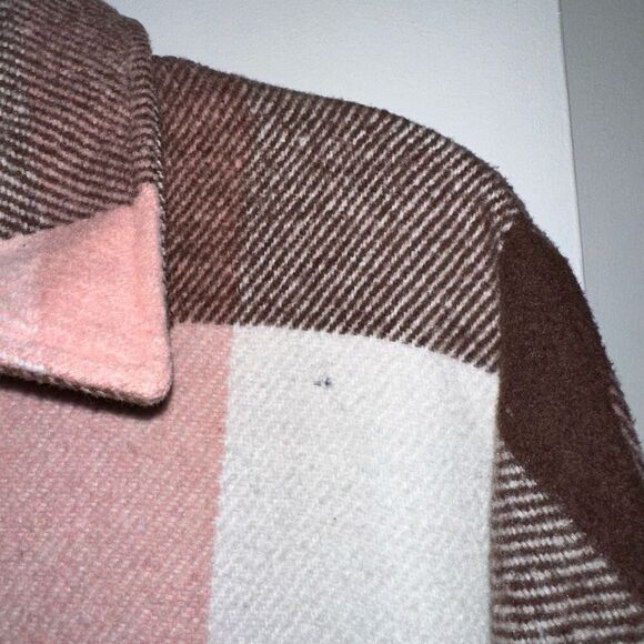 Fantaslook Women’s Button Down Shacket Pink White Brown Large EUC - Picture 4 of 9